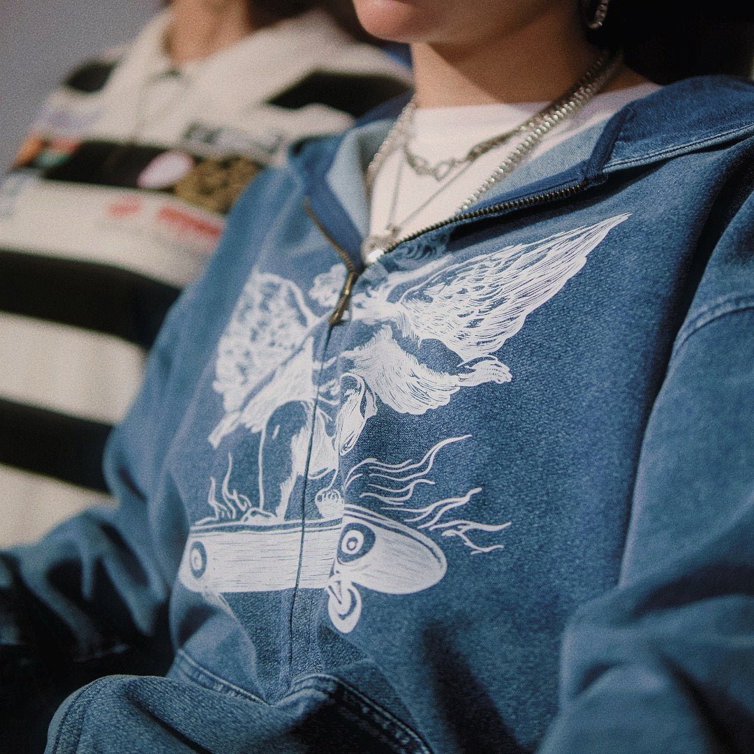 Kidross Angel Snow Wash Oversized Full Zip-Up Hoodie